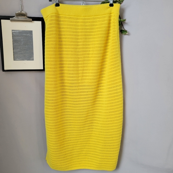 Everlane Crochet Knit Midi Skirt Lemon Yellow Organic Cotton L - Picture 3 of 14